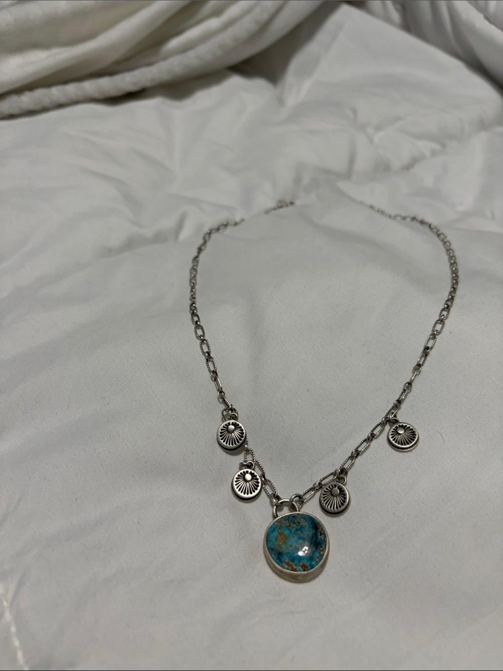 Silver-Tone Turquoise Pendant Necklace with Sunburst Charms